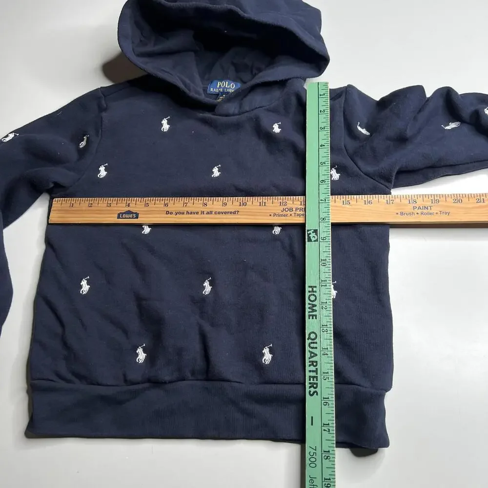 Polo Ralph Lauren Hoodie Boys‎ 10-12 Blue Fleece Allover Pony Logo Pullover